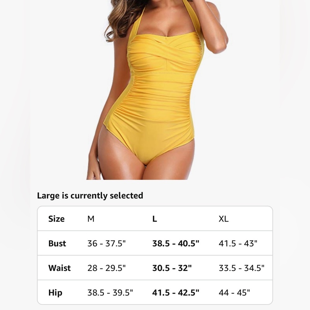Smismivo Tummy Control Swimwear Halter 1-Piece Slimming Swimsuit,Yellow, size L - Picture 5 of 8